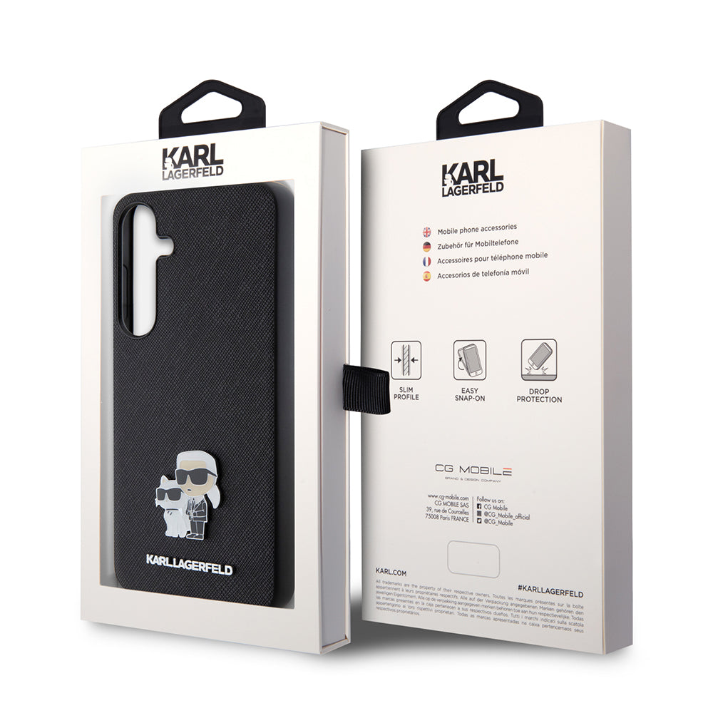 Etui na Samsung Galaxy S24+ S926, Karl Lagerfeld, Saffiano Karl & Choupette Metal, Czarne