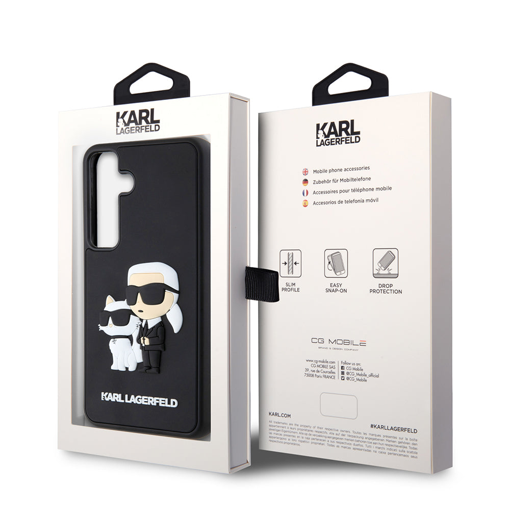 Etui na Samsung Galaxy S24 S921, Karl Lagerfeld, 3D Rubber Karl & Choupette, Czarne