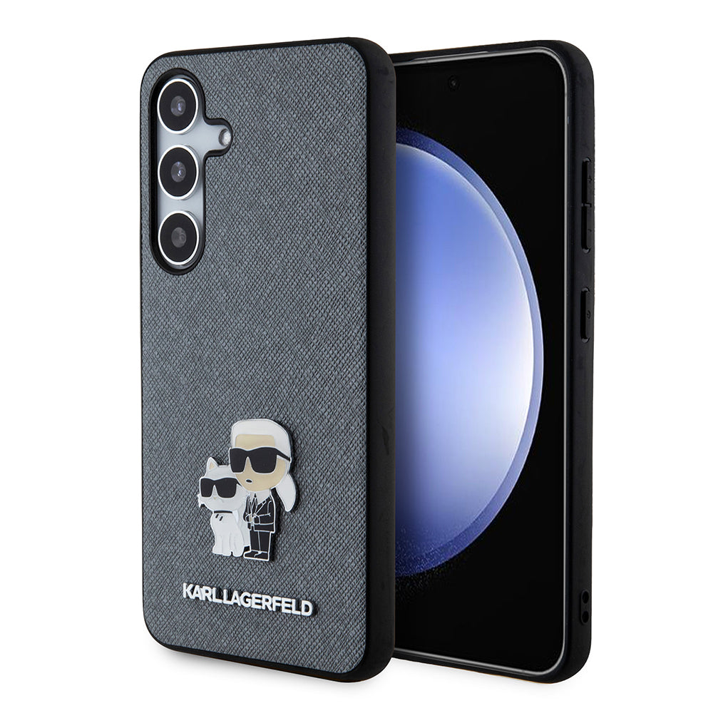 Etui na Samsung Galaxy S24 S921, Karl Lagerfeld, Saffiano Karl & Choupette Metal, Szare