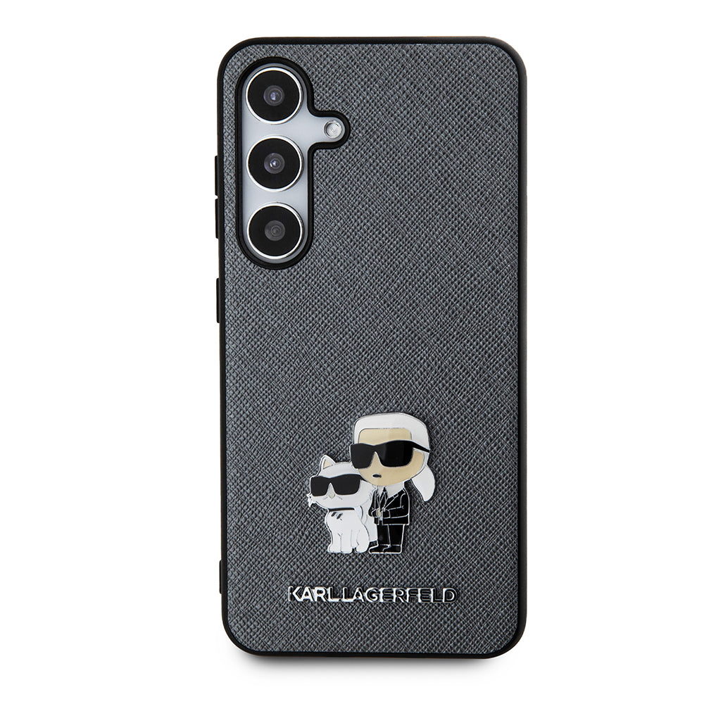 Etui na Samsung Galaxy S24 S921, Karl Lagerfeld, Saffiano Karl & Choupette Metal, Szare