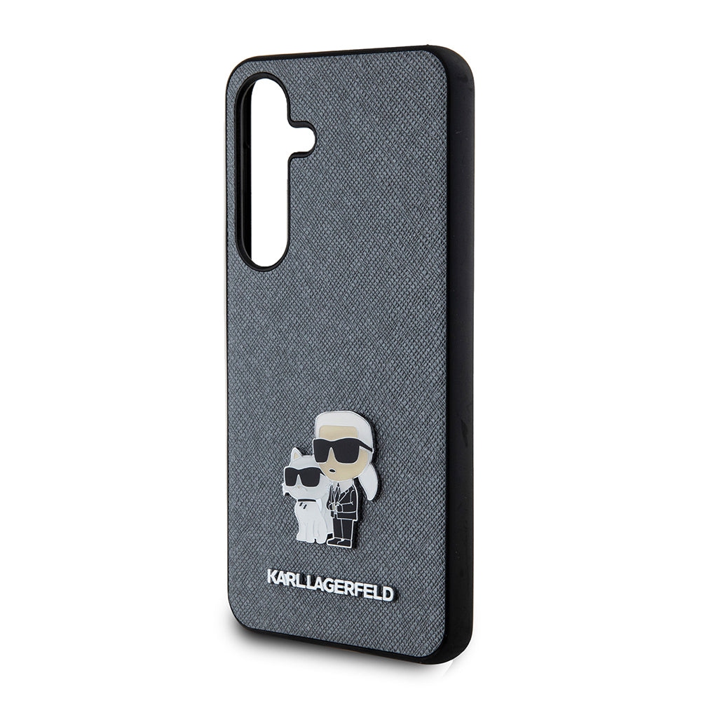 Etui na Samsung Galaxy S24 S921, Karl Lagerfeld, Saffiano Karl & Choupette Metal, Szare