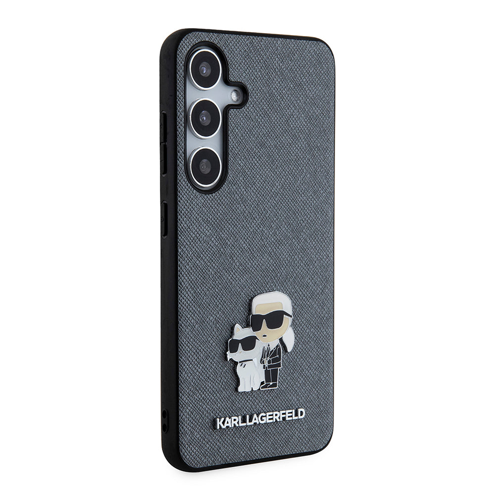 Etui na Samsung Galaxy S24 S921, Karl Lagerfeld, Saffiano Karl & Choupette Metal, Szare