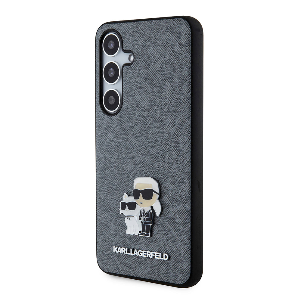 Etui na Samsung Galaxy S24 S921, Karl Lagerfeld, Saffiano Karl & Choupette Metal, Szare