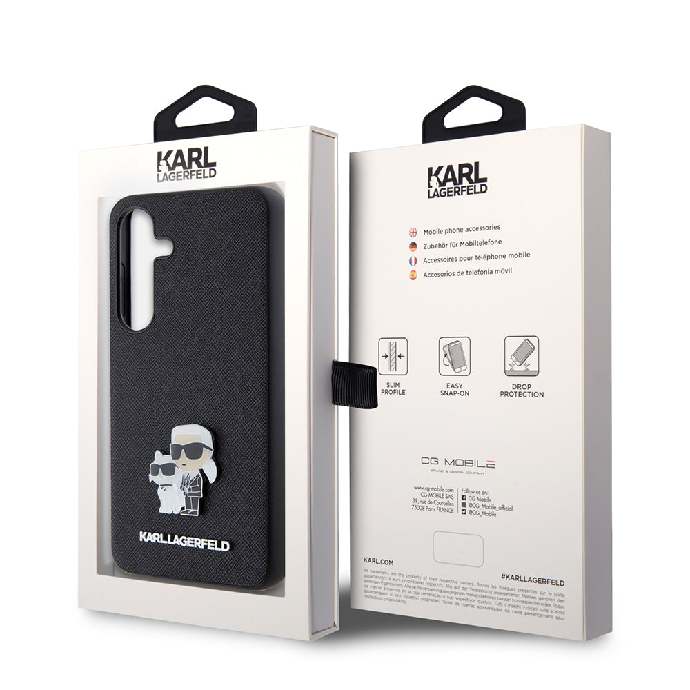 Etui na Samsung Galaxy S24 S921, Karl Lagerfeld, Saffiano Karl & Choupette Metal, Czarne