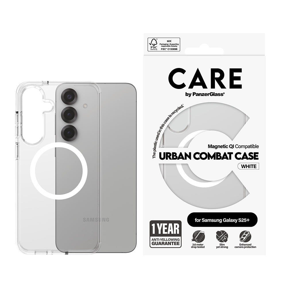 Etui do Samsung Galaxy S25+ S936, PanzerGlass, Care Urban Combat, Przezroczyste Białe
