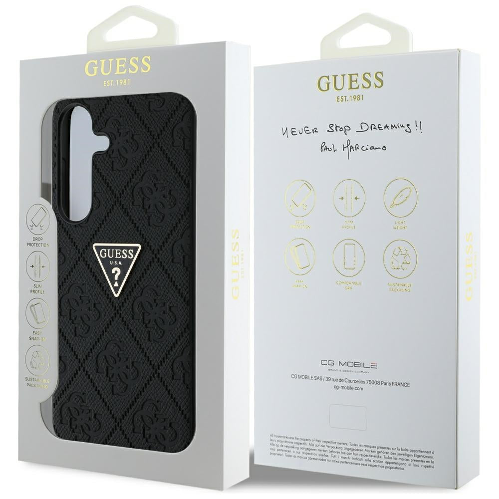 Etui na Samsung Galaxy S25 S931, Guess, Grained Hot Stamp 4G Triangle, Czarne