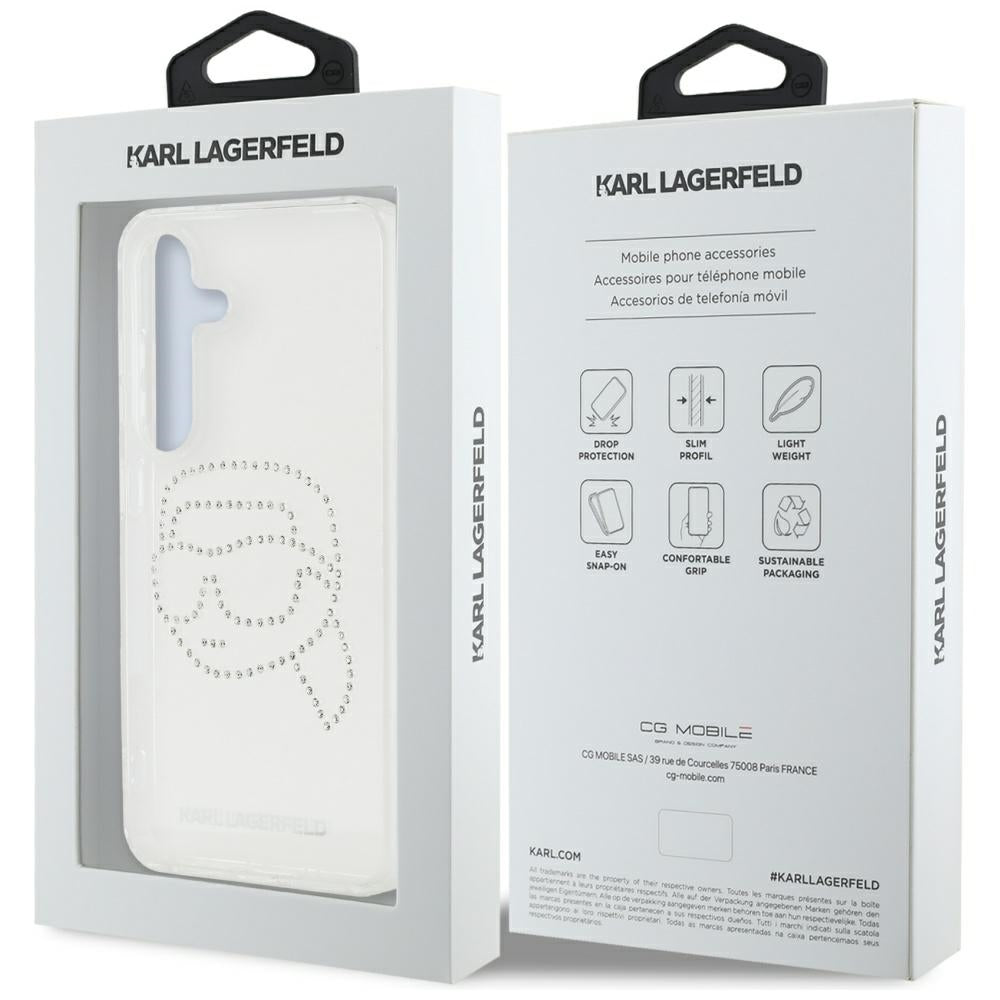 Etui na Samsung Galaxy S25 S931, Karl Lagerfeld, IML Rhinestones Karl's Head, Przezroczyste