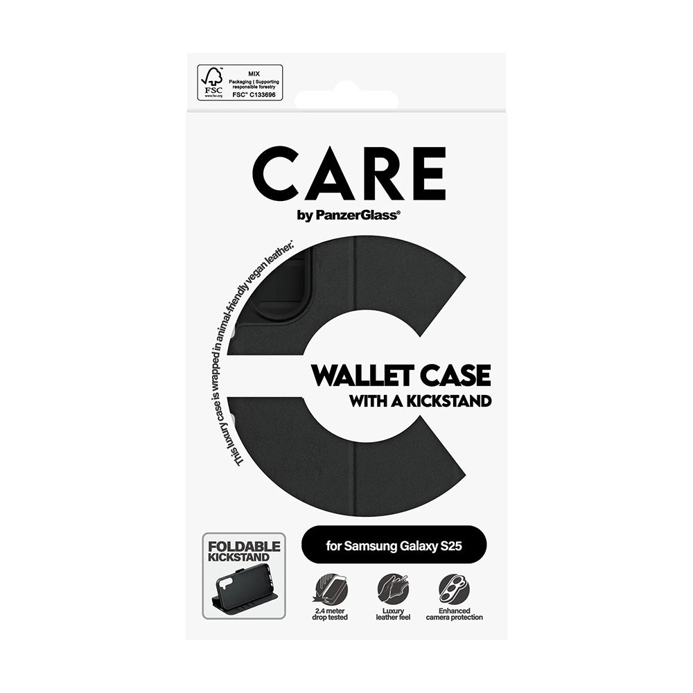 Etui na Samsung Galaxy S25 S931, PanzerGlass, Care Feature Kickstand Wallet, Czarne