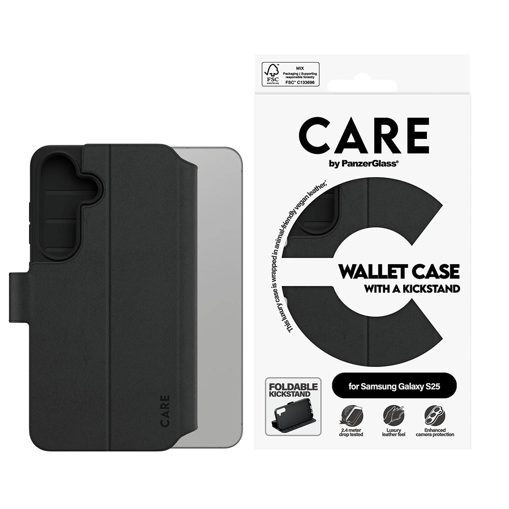 Etui na Samsung Galaxy S25 S931, PanzerGlass, Care Feature Kickstand Wallet, Czarne