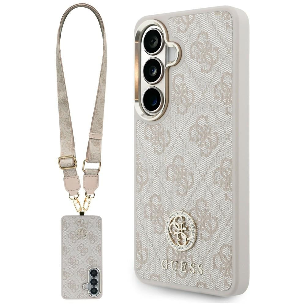 Etui na Samsung Galaxy S26 S942, GUESS, 4G Big Rhinestone Triangle Strap, Różowy