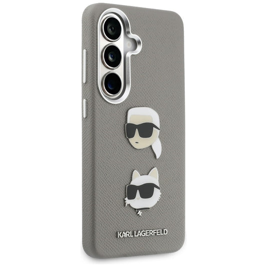 Etui na Samsung Galaxy S26 S942, Karl Lagerfeld, Saffiano Karl & Choupette's Head Pin, Szare