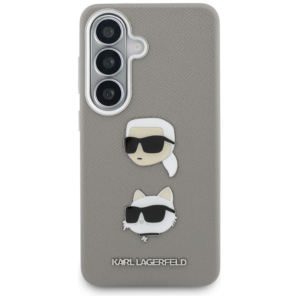 Etui na Samsung Galaxy S26 S942, Karl Lagerfeld, Saffiano Karl & Choupette's Head Pin, Szare