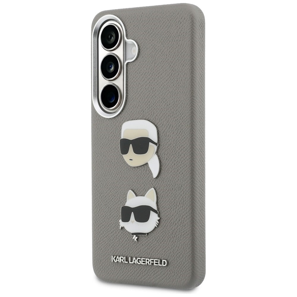 Etui na Samsung Galaxy S26 S942, Karl Lagerfeld, Saffiano Karl & Choupette's Head Pin, Szare