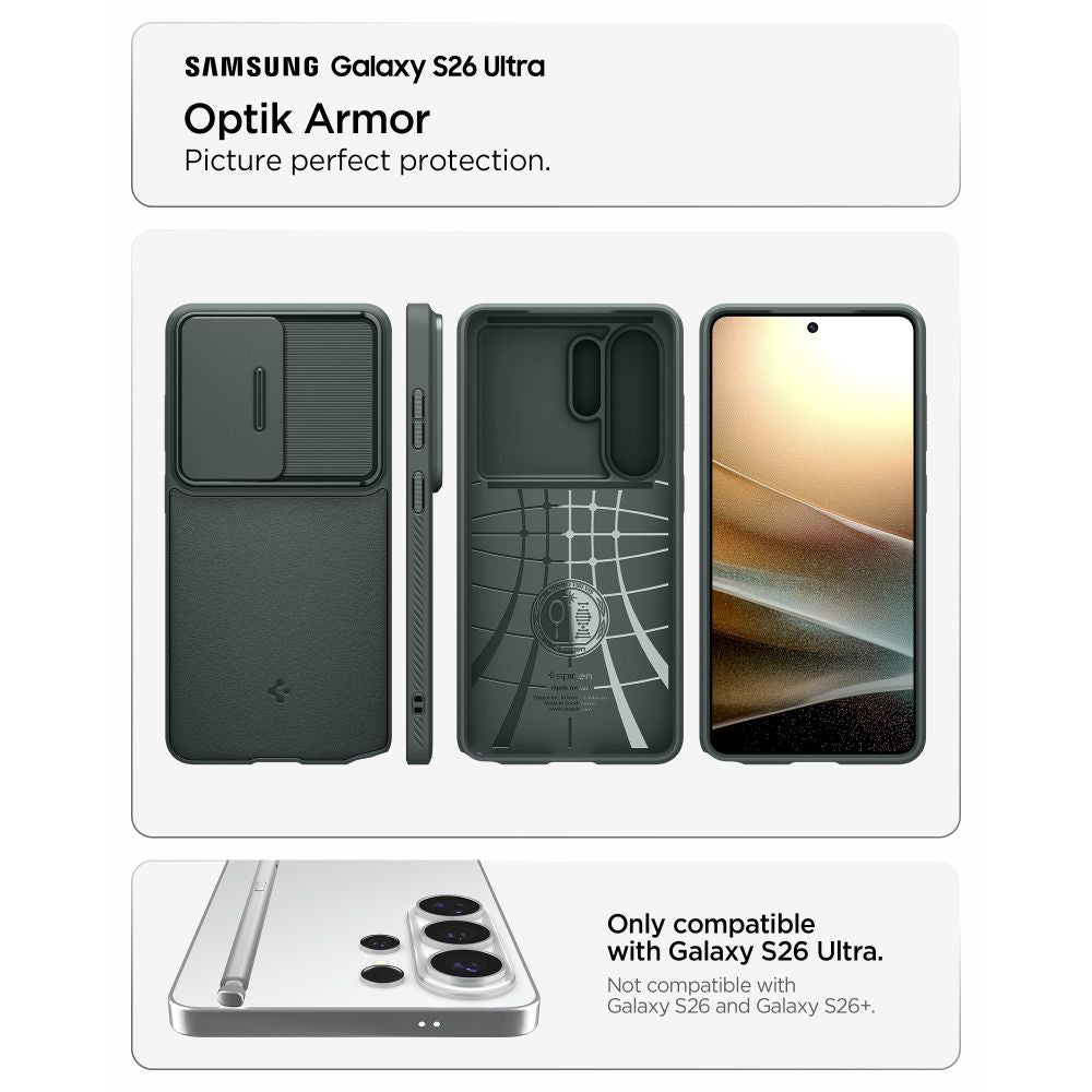 Etui na Samsung Galaxy S26 Ultra S948, Spigen, Optik Armor, Zielony ACS10688