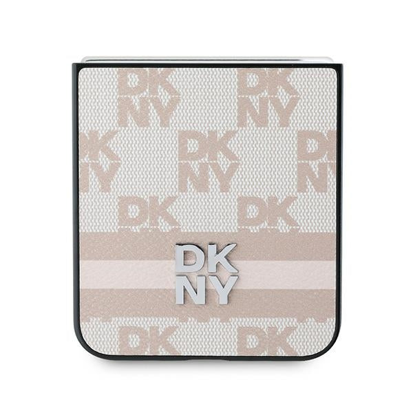 Case for Samsung Galaxy Z Flip7 FE F761 / Z Flip6 F741, DKNY, Chequered Pattern Printed Stripes, Pink