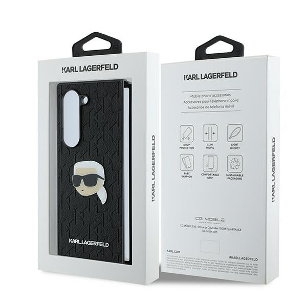 Etui do Samsung Galaxy Z Fold6 F956, Karl Lagerfeld, Saffiano Monogram Karl's Head Metal, Czarne
