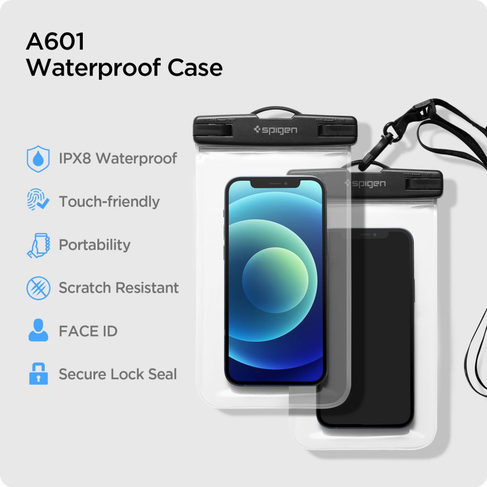Etui uniwersalne wodoodporne na telefon max. 3.5 cala - 7 cali, Spigen, A601, zestaw 2 sztuki, przezroczyste AMP03098