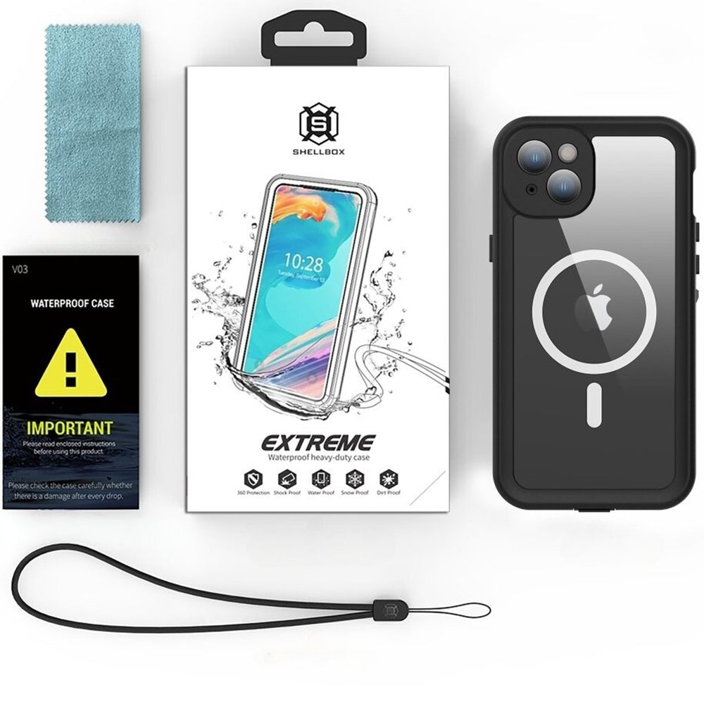Wodoodporne etui MagSafe do Apple iPhone 15 Plus, ShellBox, czarne