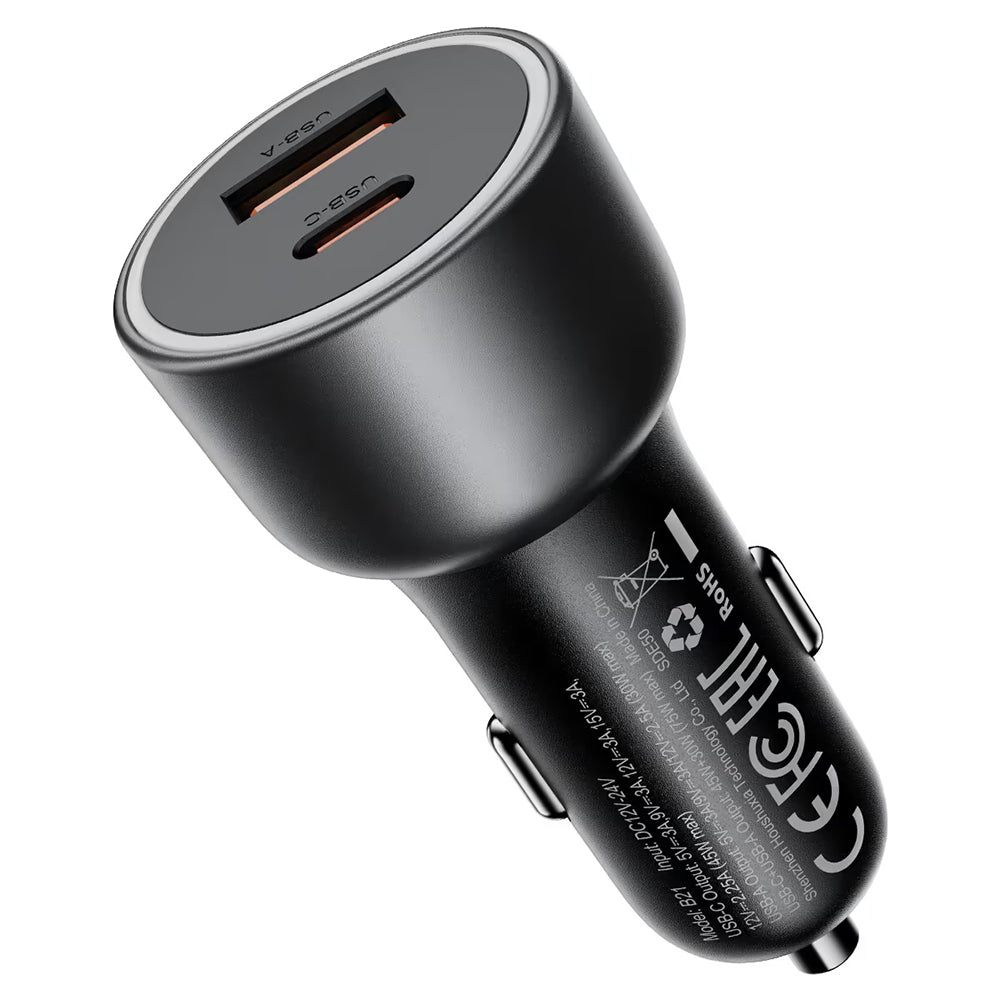 Ładowarka samochodowa Acefast B21, 75W, 3A, 1 x USB-A - 1 x USB-C, Szara