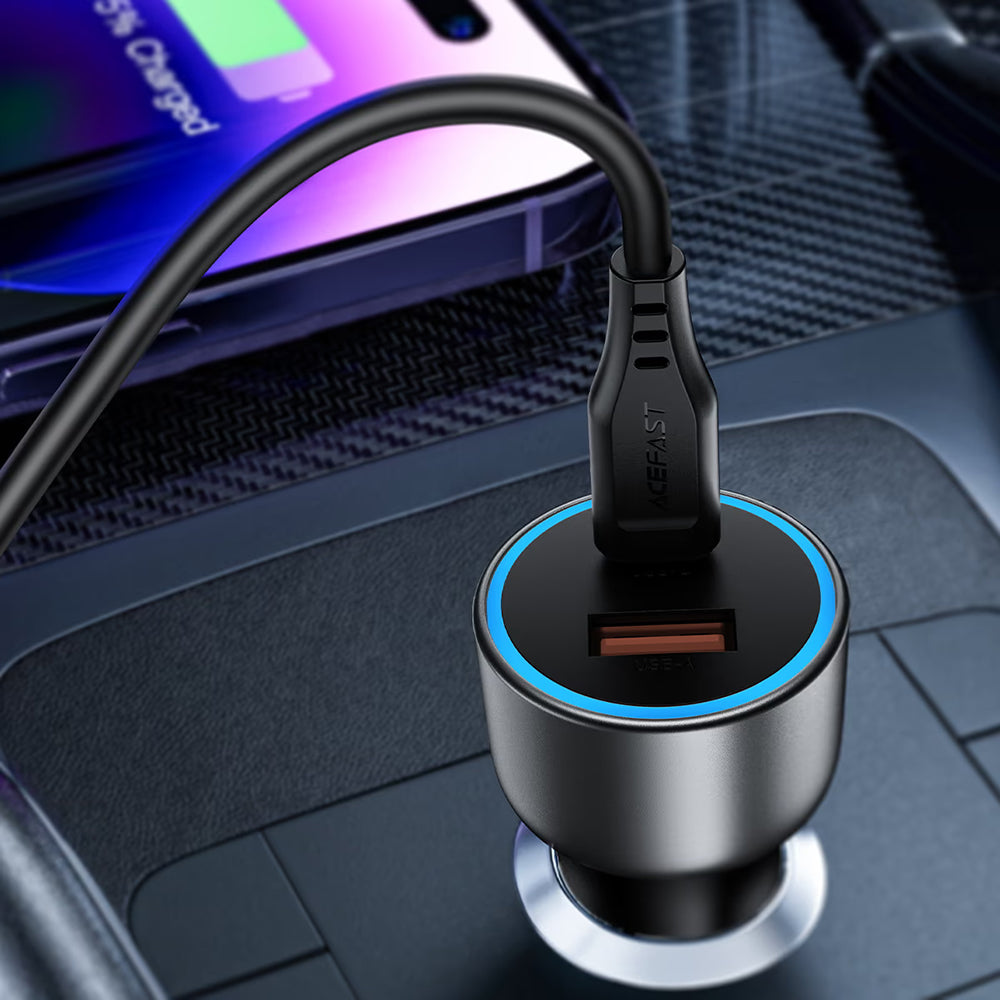 Ładowarka samochodowa Acefast B21, 75W, 3A, 1 x USB-A - 1 x USB-C, Szara