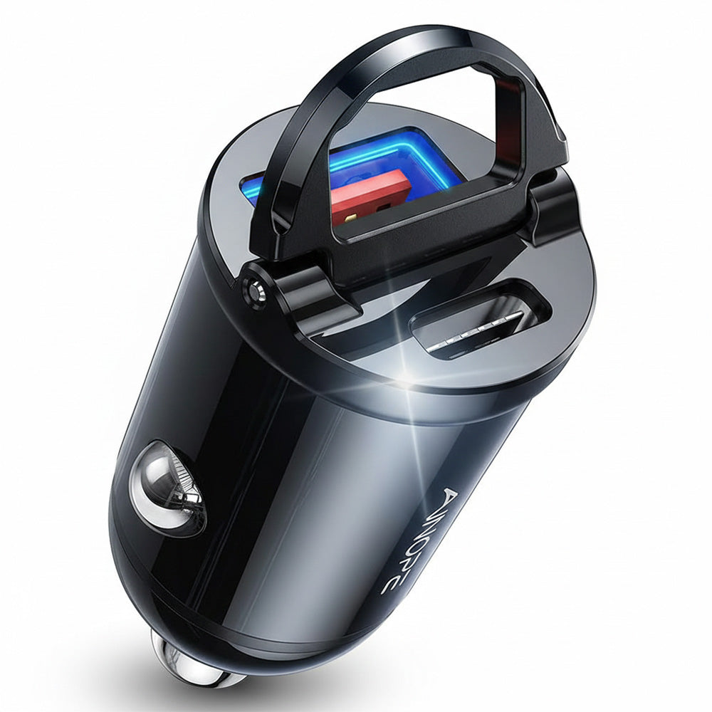 Ładowarka samochodowa Ainope, 30W, 5A, 1 x USB-A - 1 x USB-C, Czarna