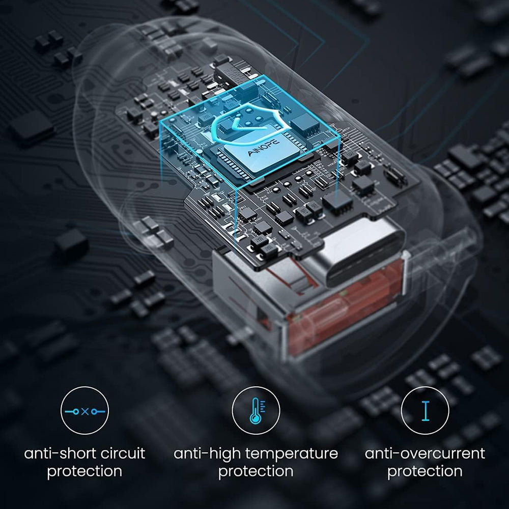 Ładowarka samochodowa Ainope, 30W, 5A, 1 x USB-A - 1 x USB-C, Czarna
