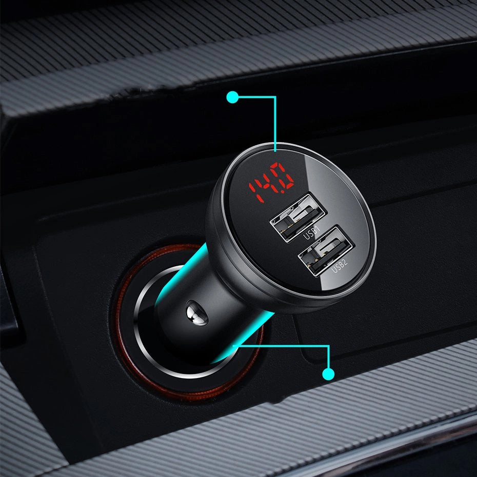 Ładowarka samochodowa Baseus z wyświetlaczem cyfrowym, 24 W, 2,4 A, 2 x USB-A, srebrna CCBX-0S