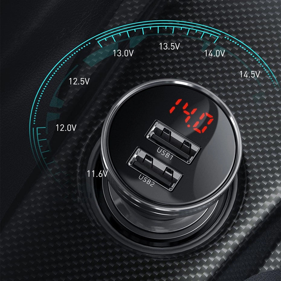 Ładowarka samochodowa Baseus z wyświetlaczem cyfrowym, 24 W, 2,4 A, 2 x USB-A, srebrna CCBX-0S