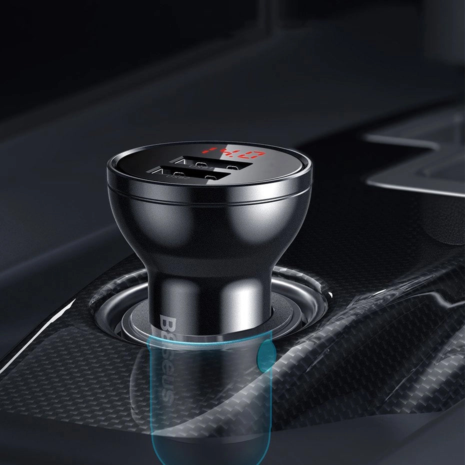 Ładowarka samochodowa Baseus z wyświetlaczem cyfrowym, 24 W, 2,4 A, 2 x USB-A, srebrna CCBX-0S