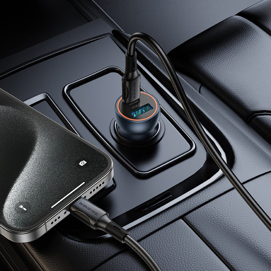 Ładowarka samochodowa Borofone BZ32A Fresh, 30W, 3A, 1 x USB-A - 1 x USB-C, Szara