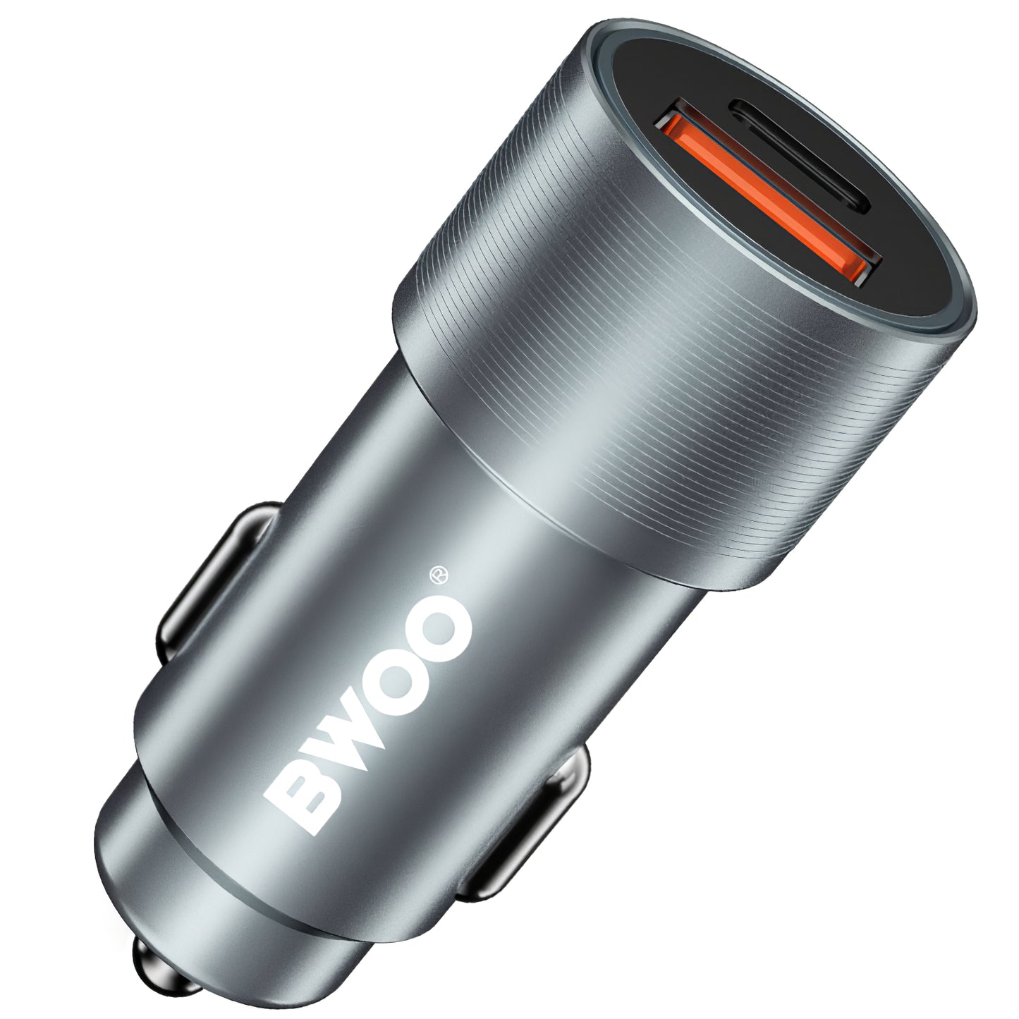 Ładowarka samochodowa BWOO BO-CC73, 38W, 3A, 1 x USB-A - 1 x USB-C, srebrna