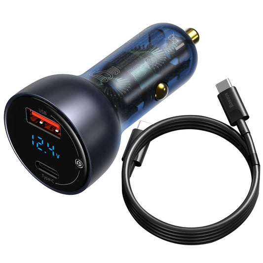 Ładowarka samochodowa z kablem USB-C Baseus Digital Display, 65W, 5A, 1 x USB-A - 1 x USB-C, czarna TZCCKX-0G