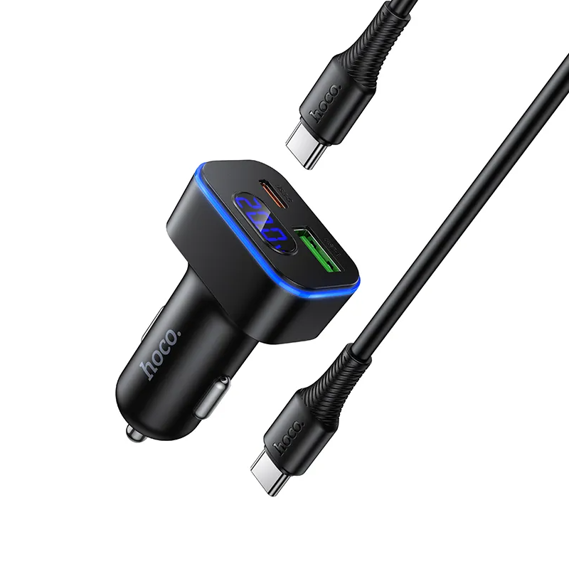 Ładowarka samochodowa z kablem USB-C HOCO Z63B Display, 48W, 3A, 1 x USB-A - 1 x USB-C, Czarna