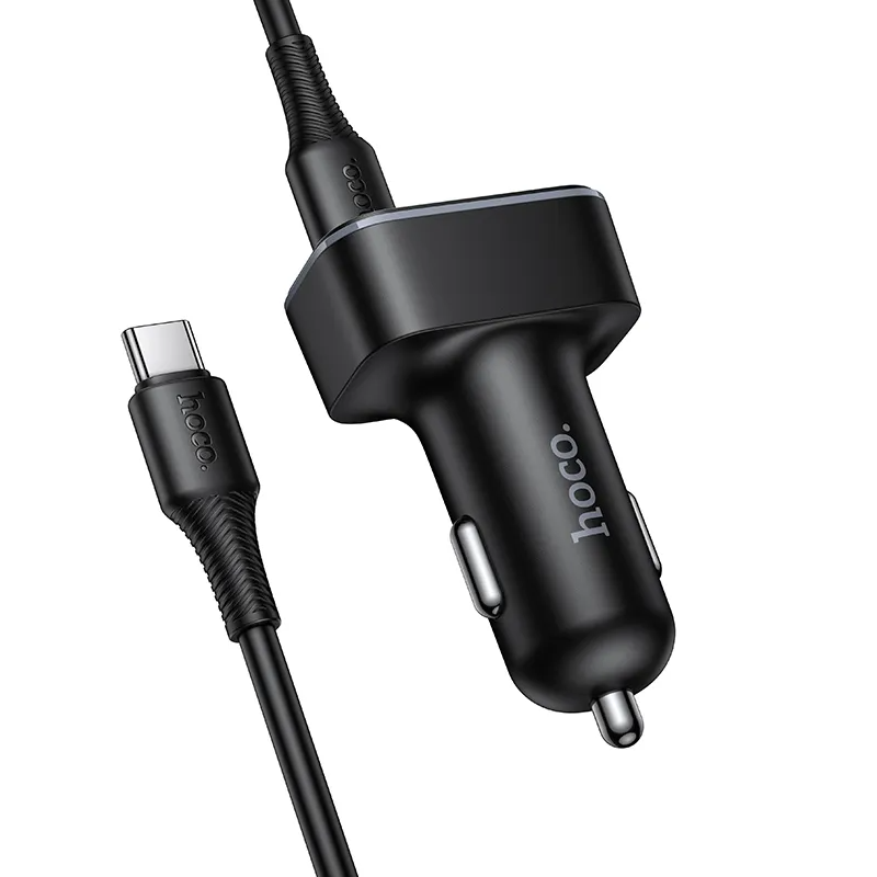 Ładowarka samochodowa z kablem USB-C HOCO Z63B Display, 48W, 3A, 1 x USB-A - 1 x USB-C, Czarna