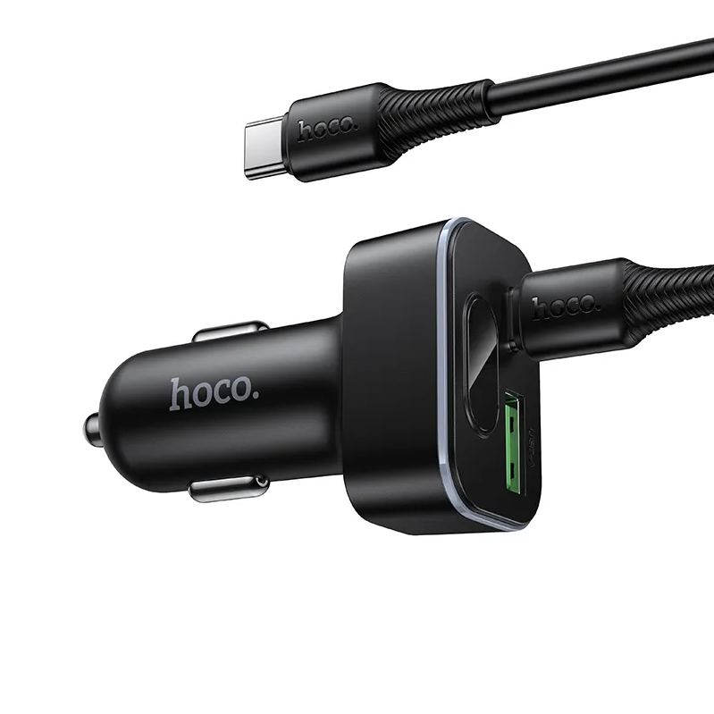 Ładowarka samochodowa z kablem USB-C HOCO Z63B Display, 48W, 3A, 1 x USB-A - 1 x USB-C, Czarna