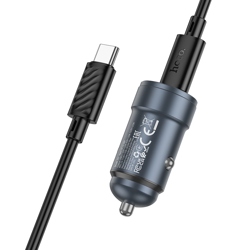 Car Charger With USB-C Cable HOCO Z57, 30W, 3A, 1 x USB-C, Gray