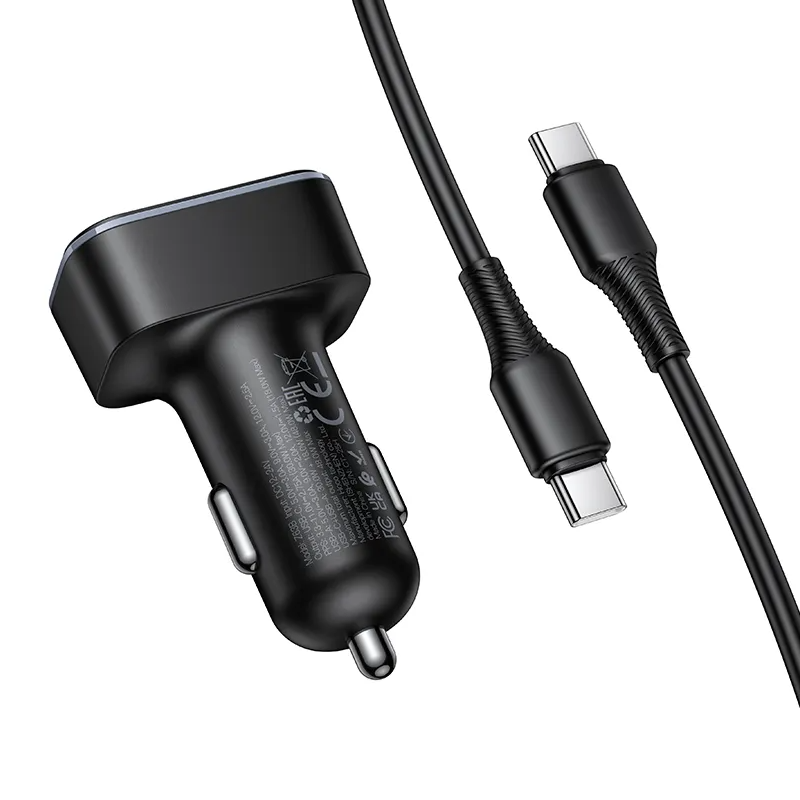 Ładowarka samochodowa z kablem USB-C HOCO Z63B Display, 48W, 3A, 1 x USB-A - 1 x USB-C, Czarna
