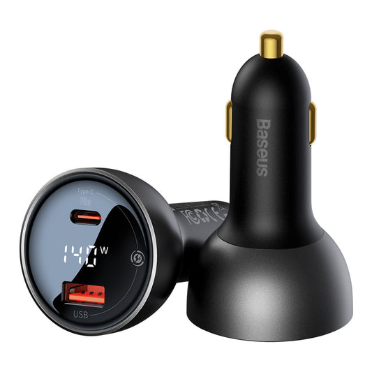 Ładowarka samochodowa z kablem USB-C Baseus, 140W, 5A, 1 x USB-A - 1 x USB-C, Czarna CGZX070001