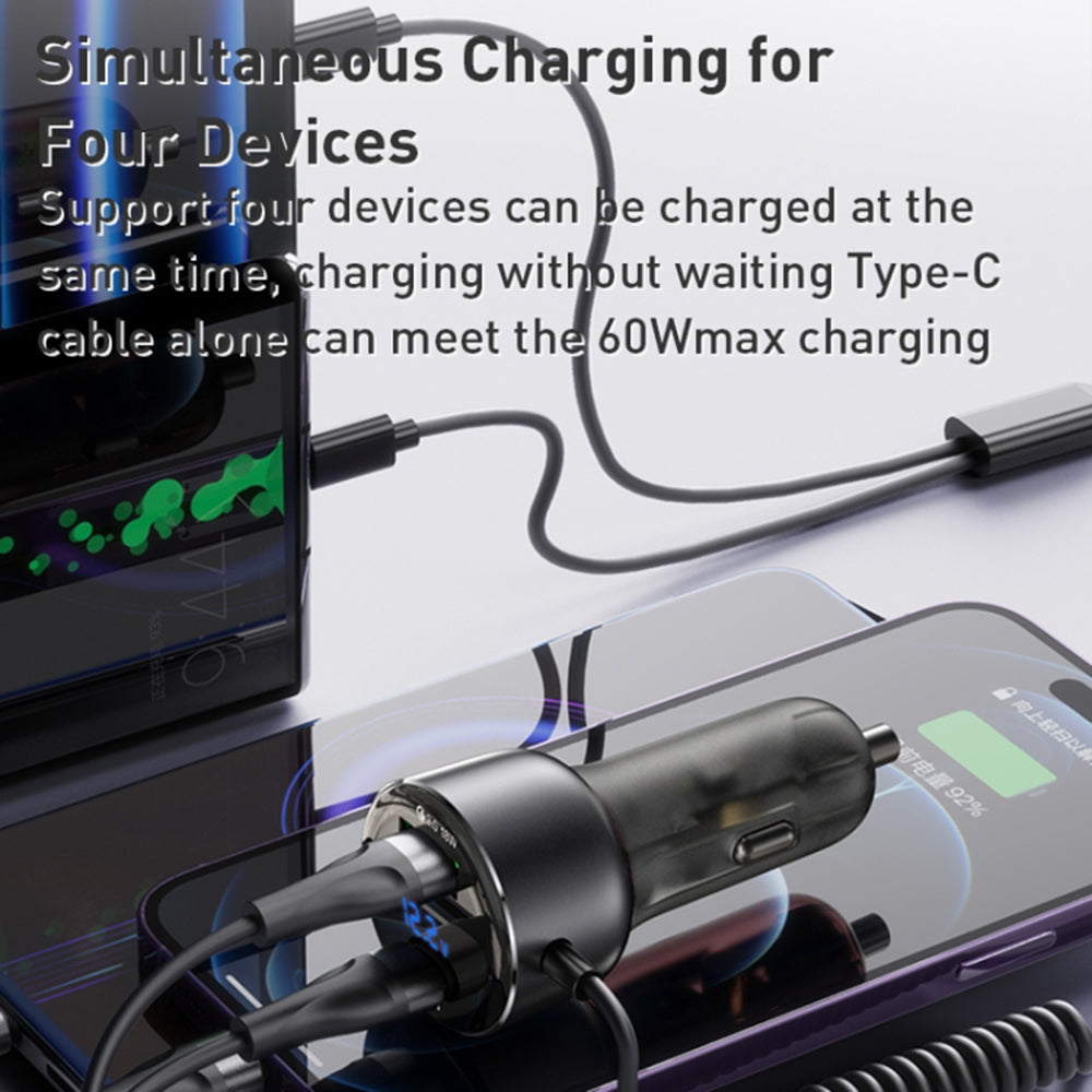 Ładowarka samochodowa z kablem USB-C / Lightning Yesido Y58 Display, 60W, 3A, 1 x USB-A - 1 x USB-C, Szara