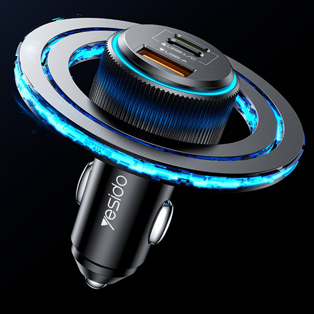 Ładowarka samochodowa z kablem Lightning Yesido Y60, 38W, 3A, 1 x USB-A - 2 x USB-C, Czarna