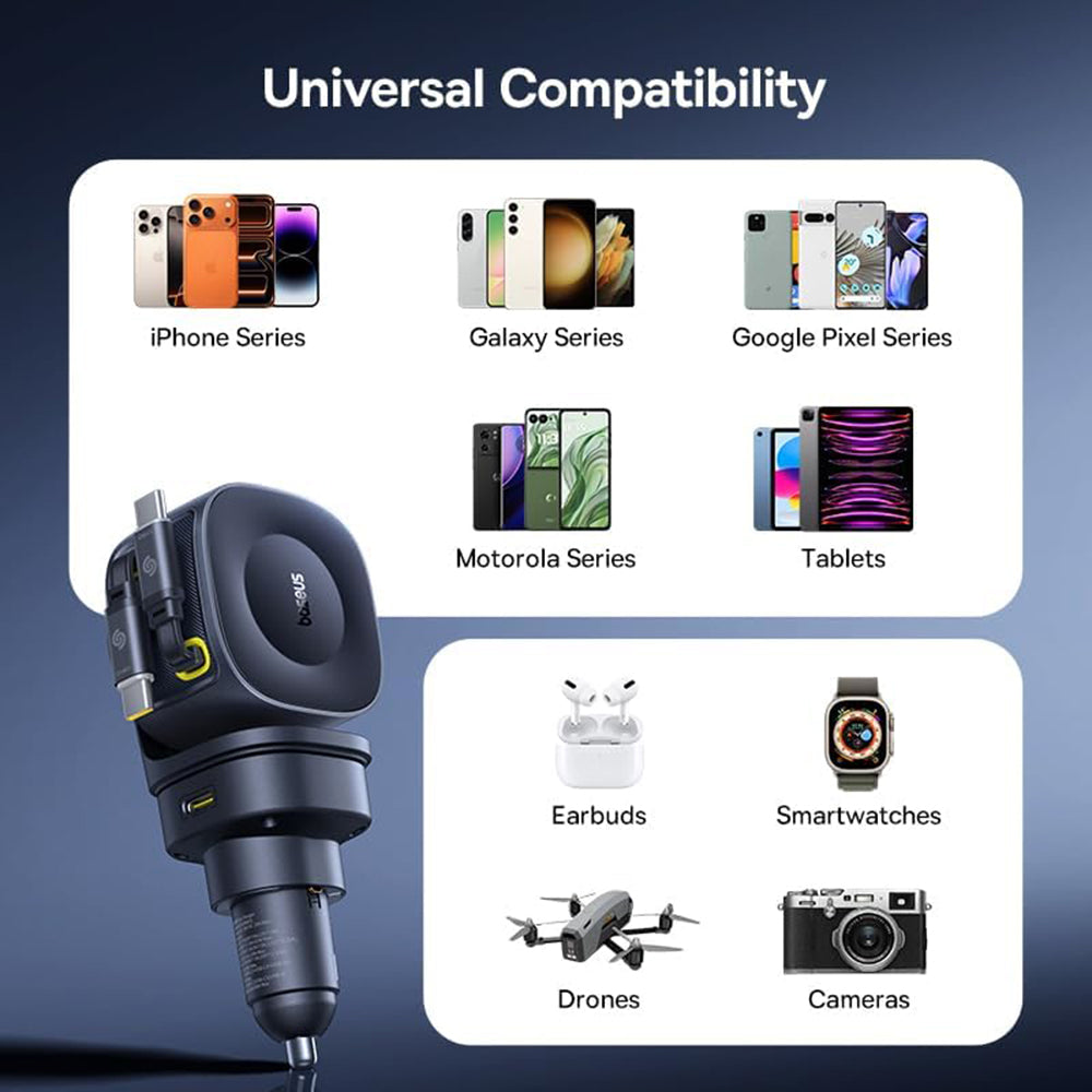 Ładowarka samochodowa z kablem USB-C Baseus PrimeTrip VR2 Max, 163W, 3A, 1 x USB-A - 1 x USB-C, Czarna P10162701313-00