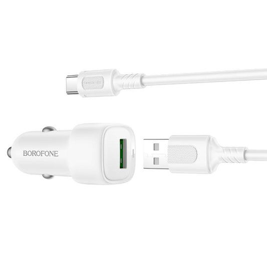 Ładowarka samochodowa z kablem USB-C Borofone BZ34 Cloud, 18W, 3A, 1 x USB-A, Biała