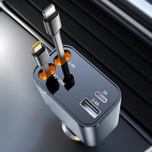 Ładowarka samochodowa z kablem USB-C / Lightning Techsuit C1 NanoVoltX, 69W, 3A, 1 x USB-A - 1 x USB-C, Szara