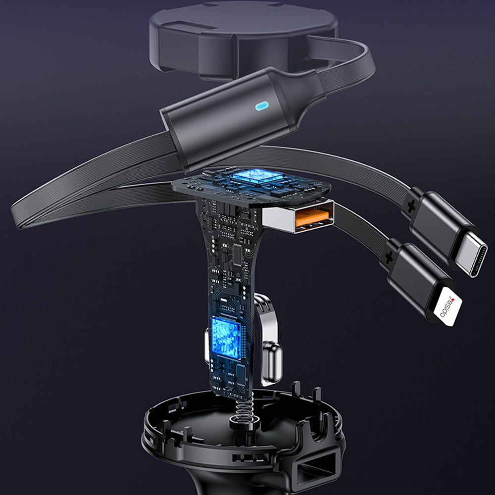 Ładowarka samochodowa z kablem USB-C / Lightning Yesido Y61, 53W, 3A, 1 x USB-A, Czarna