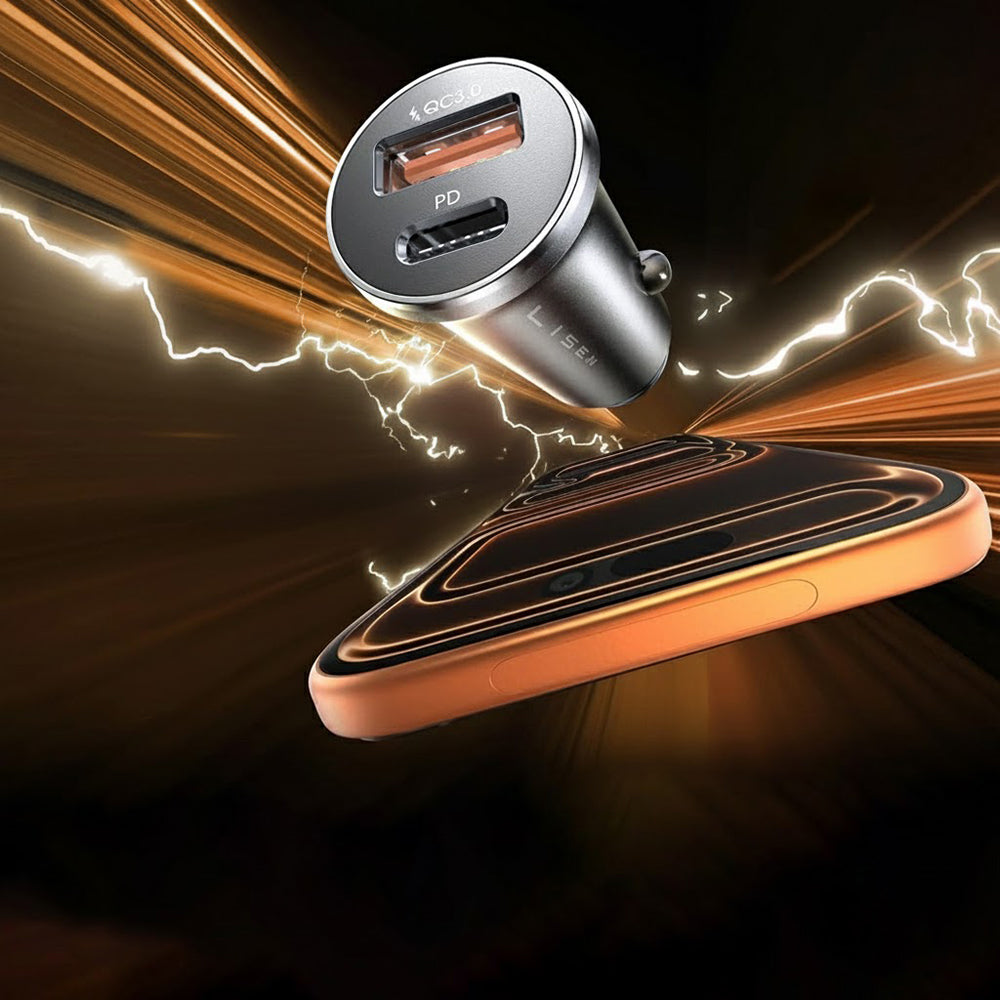 Ładowarka samochodowa z kablem USB-C Lisen, 51W, 3A, 1 x USB-A - 1 x USB-C, Granatowy Czarny YL0223080047