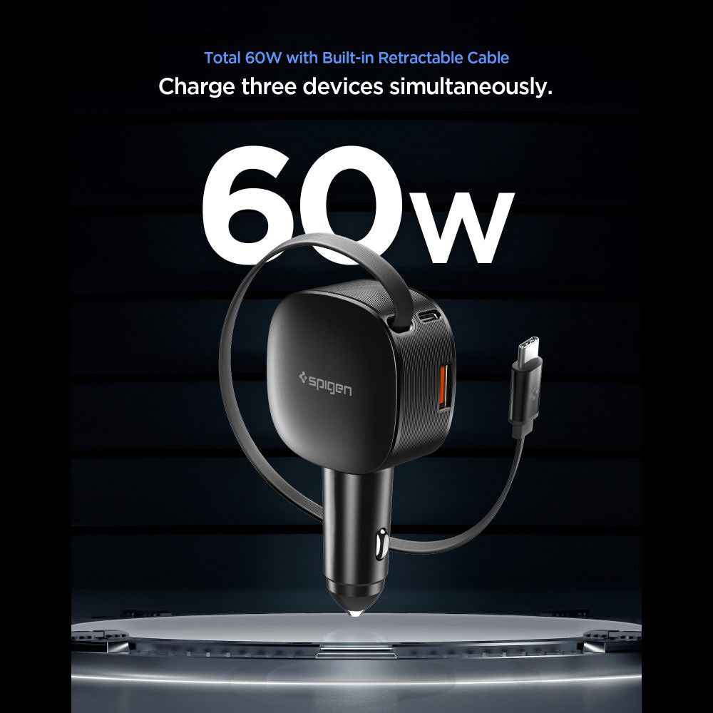 Ładowarka samochodowa z kablem USB-C Spigen EV603BT Essential, 60W, 3A, 1 x USB-A - 1 x USB-C, Czarna