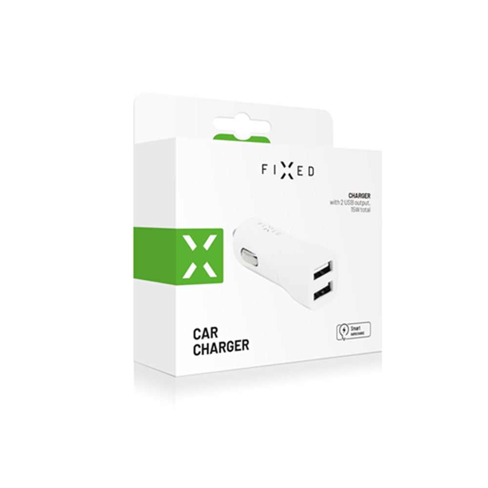 Ładowarka samochodowa Fixed, 15.5W, 3A, 2 x USB-A, Biała
