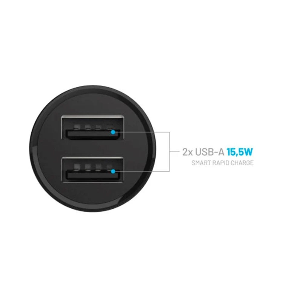 Ładowarka samochodowa Fixed, 15.5W, 3A, 2 x USB-A, Czarna