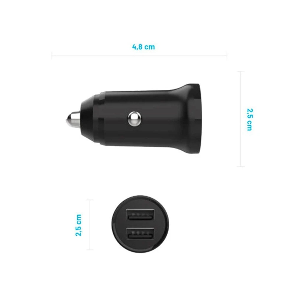Ładowarka samochodowa Fixed, 15.5W, 3A, 2 x USB-A, Czarna