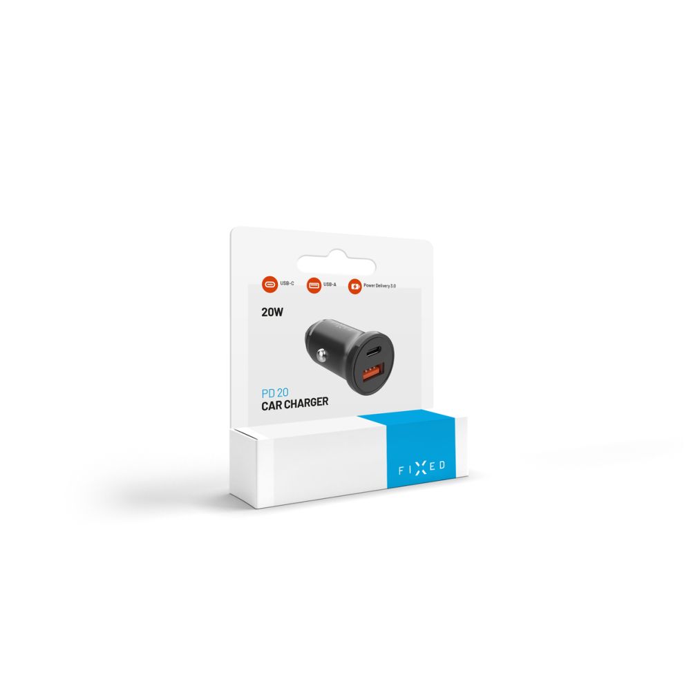 Ładowarka samochodowa Fixed, 20W, 3A, 1 x USB-A - 1 x USB-C, Czarna
